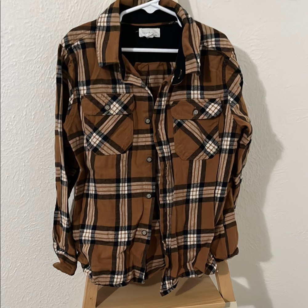 Brown Black Cream Plaid Button-Up Shirt